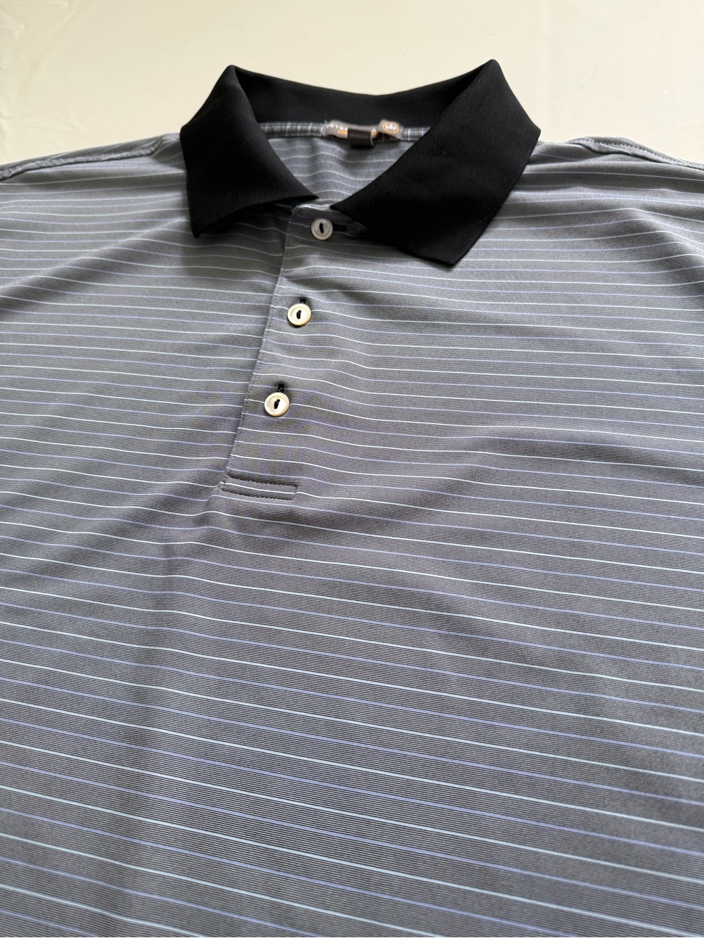 Peter Millar Summer Comfort Men's Golf Black-Collar Gray Striped Polo Shirt